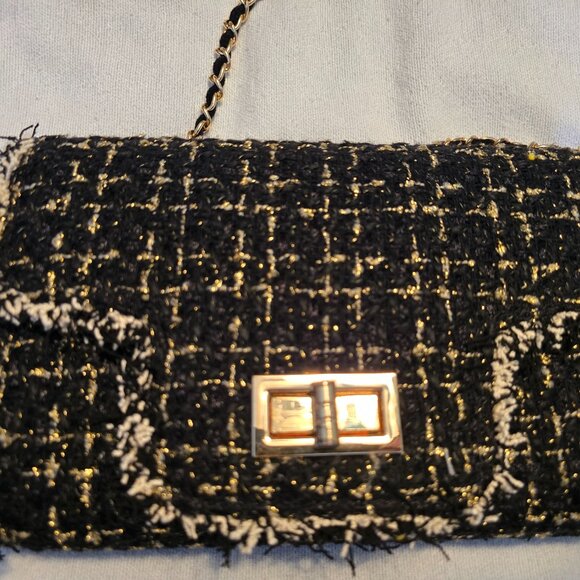 Anthropologie Cristina Sabatini Black White Gold Tweed Brielle Bag Clutch GUC. - Picture 2 of 16